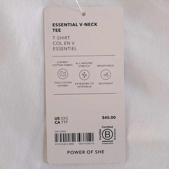 Athleta Essential V-Neck Tee. Bright White. XXS. NWT. - Picture 7 of 8
